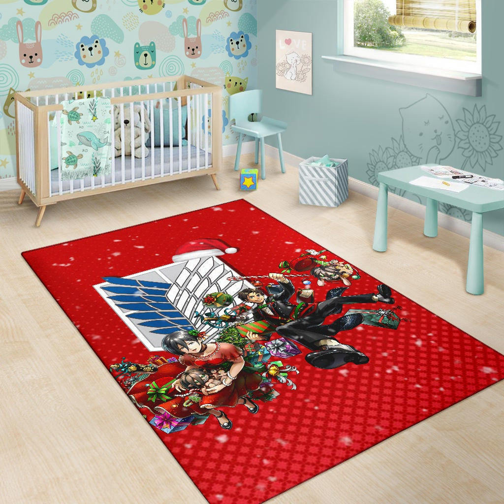 Attack On Titan Anime Area Rug - Merry Christmas Levi Ackerman Xmas Gifts Red Rugs Home Decor NA171105