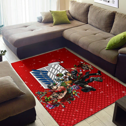Attack On Titan Anime Area Rug - Merry Christmas Levi Ackerman Xmas Gifts Red Rugs Home Decor NA171105