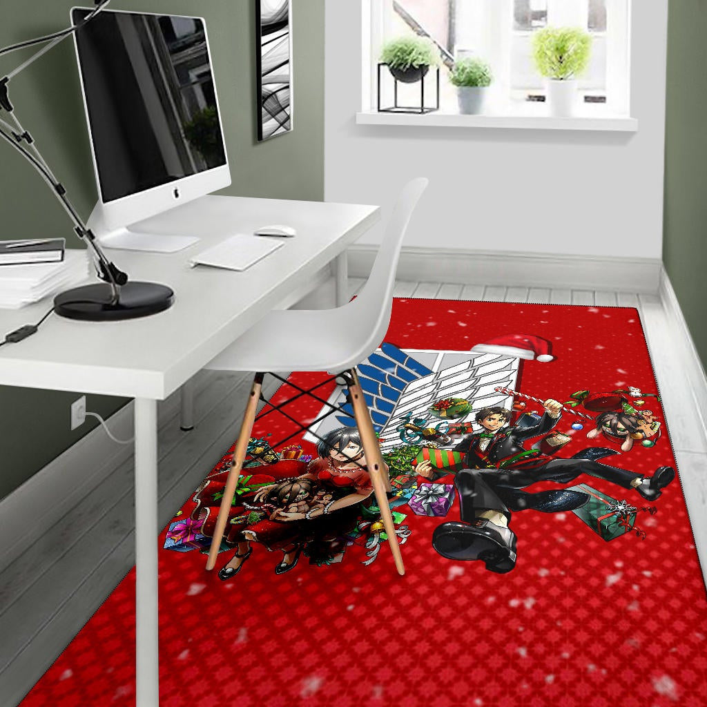 Attack On Titan Anime Area Rug - Merry Christmas Levi Ackerman Xmas Gifts Red Rugs Home Decor NA171105