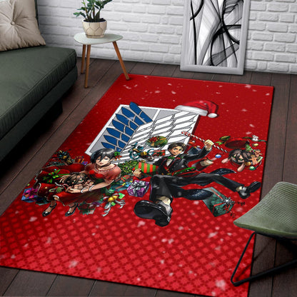 Attack On Titan Anime Area Rug - Merry Christmas Levi Ackerman Xmas Gifts Red Rugs Home Decor NA171105