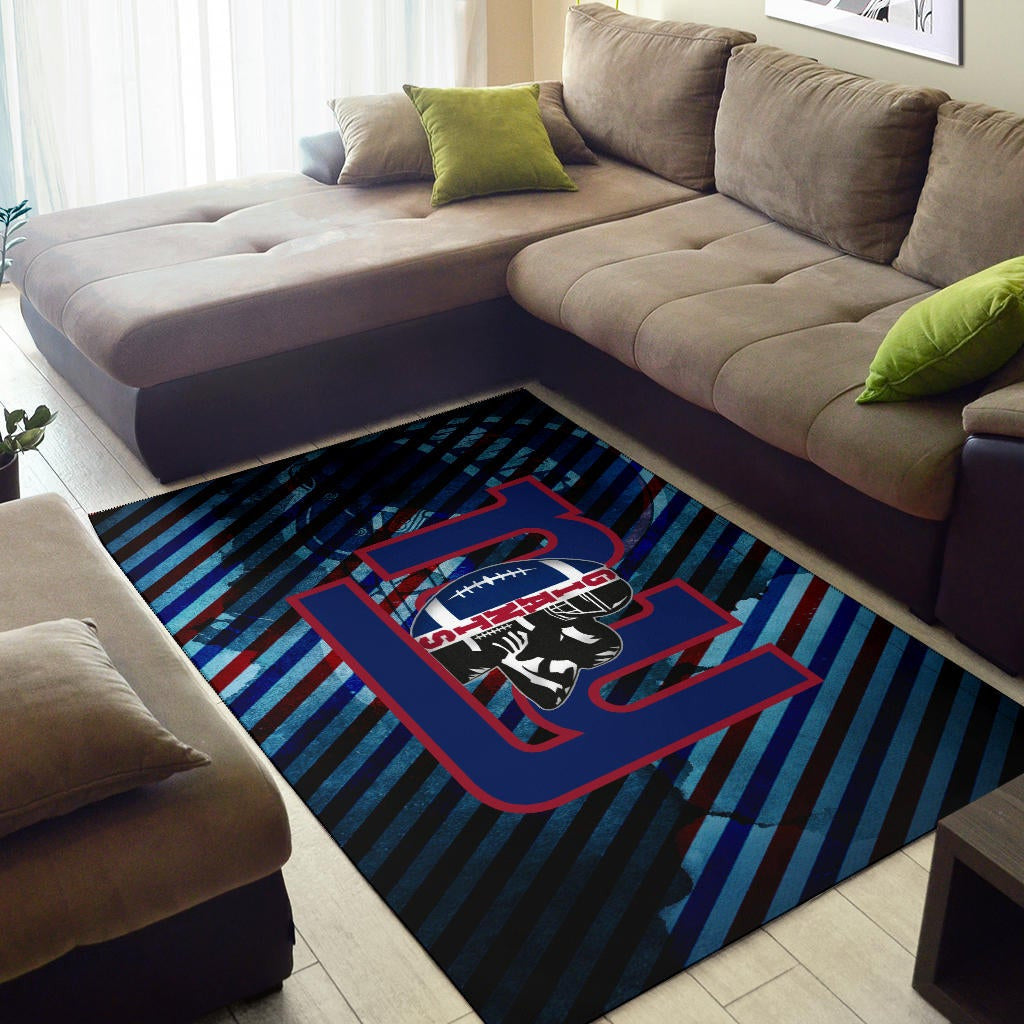New York Giants American Football Team Area Rug Player Silhouette With Giant Rugby Ball Helmet Rugs Home Decor