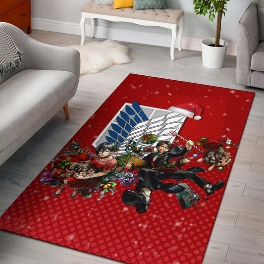 Attack On Titan Anime Area Rug - Merry Christmas Levi Ackerman Xmas Gifts Red Rugs Home Decor NA171105