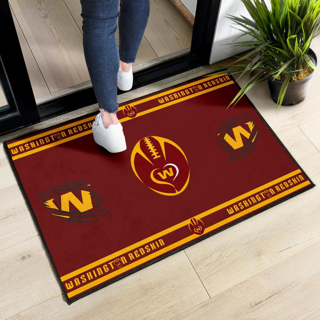 American Football Team Door Mat - Washington Redskin Rugby Ball W Patterns Door Mat Home Decor