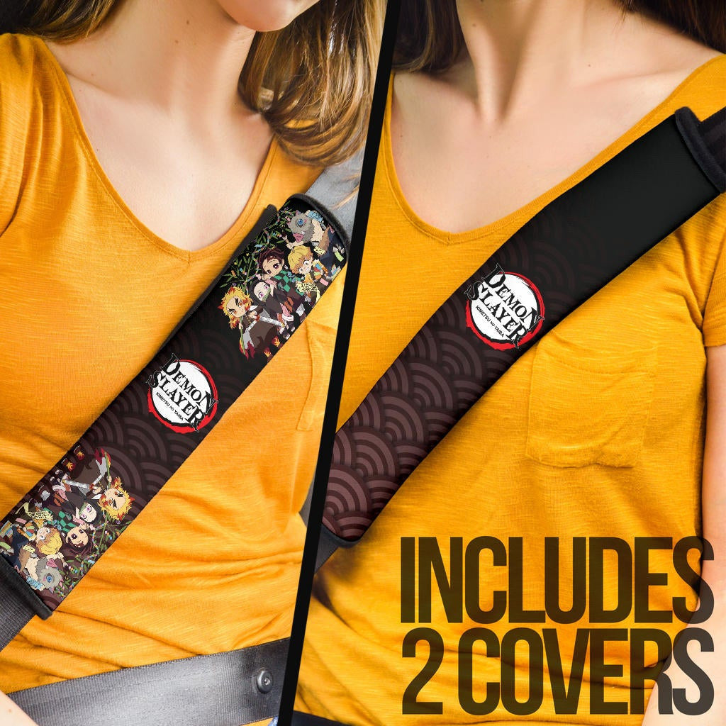 Demon Slayer Anime Seat Belt Covers - DS Cute Chibi Characters New Year Artwork Belt Covers