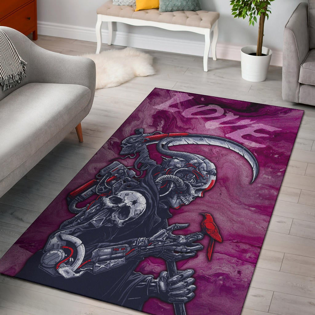 Skull Area Rug - Machine Cyborg Skull Death Reaper In Love Rugs Home Decor