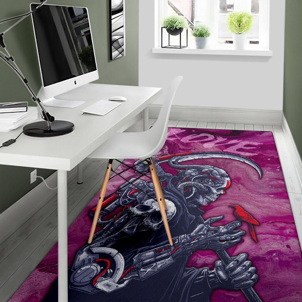 Skull Area Rug - Machine Cyborg Skull Death Reaper In Love Rugs Home Decor