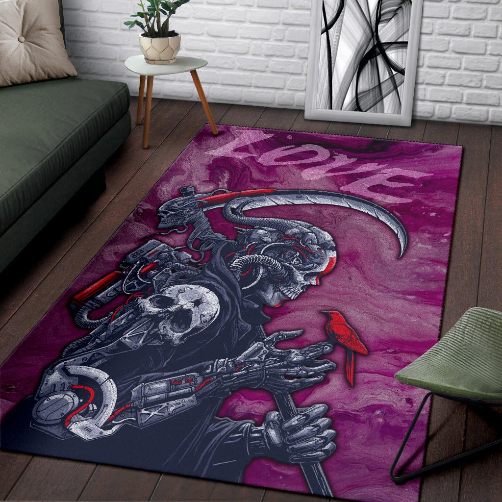 Skull Area Rug - Machine Cyborg Skull Death Reaper In Love Rugs Home Decor