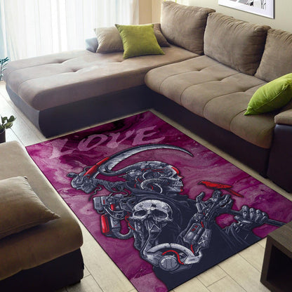 Skull Area Rug - Machine Cyborg Skull Death Reaper In Love Rugs Home Decor