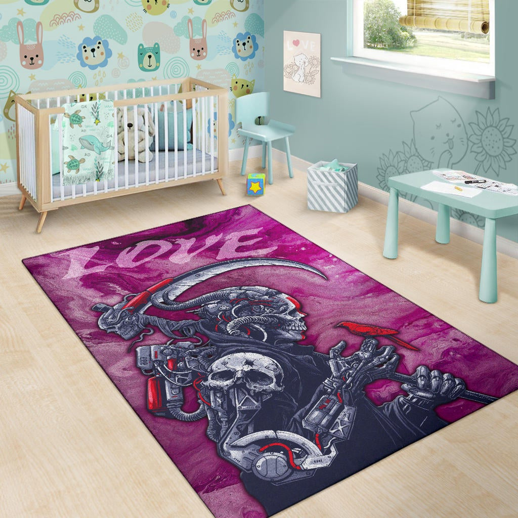 Skull Area Rug - Machine Cyborg Skull Death Reaper In Love Rugs Home Decor