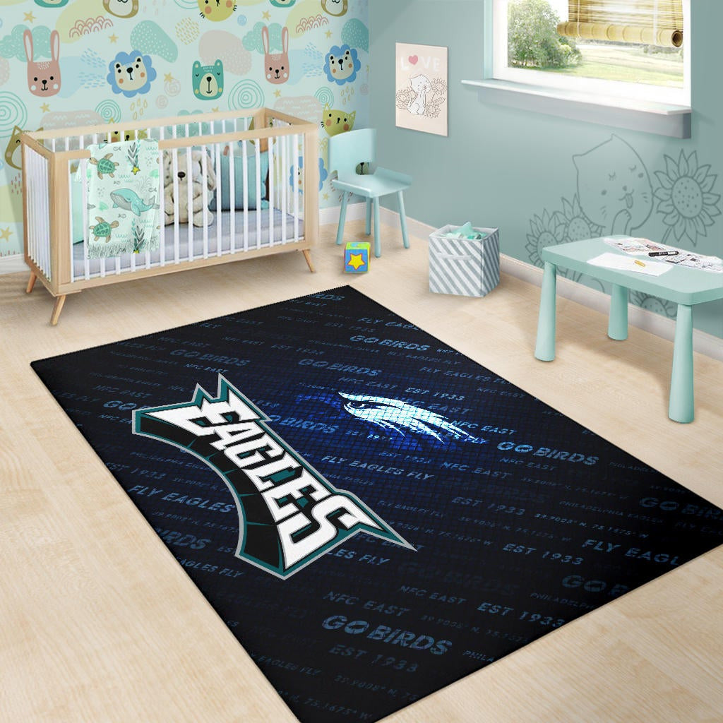 Philadelphia Eagles American Football Team Area Rug Go Birds Go Eagles Text Background Rugs Home Decor