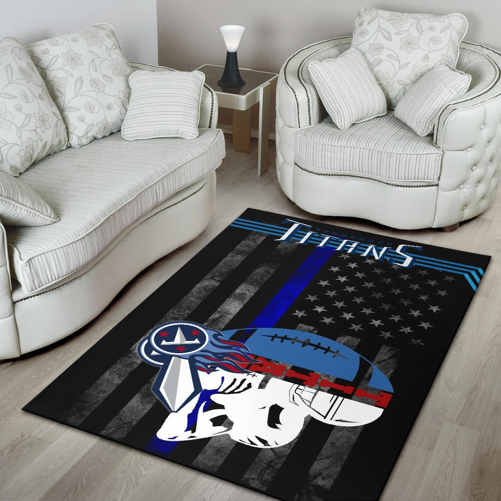 Tennessee Titans American Football Team Area Rug White Player Silhoette With Rugby Ball Black White US Flag Rugs Home Decor