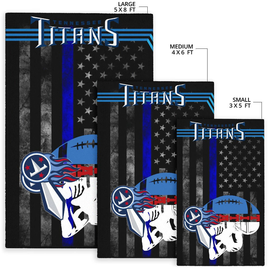 Tennessee Titans American Football Team Area Rug White Player Silhoette With Rugby Ball Black White US Flag Rugs Home Decor