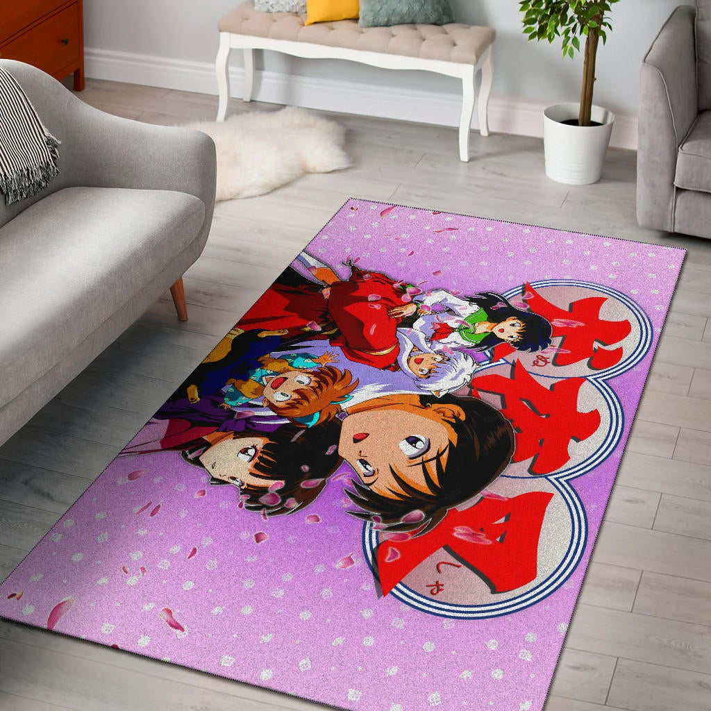Inuyasha Anime Area Rug Inuyasha Kagome And The Gang Sakura Blossom Pink Rugs Home Decor