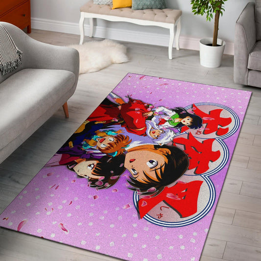 Inuyasha Anime Area Rug Inuyasha Kagome And The Gang Sakura Blossom Pink Rugs Home Decor