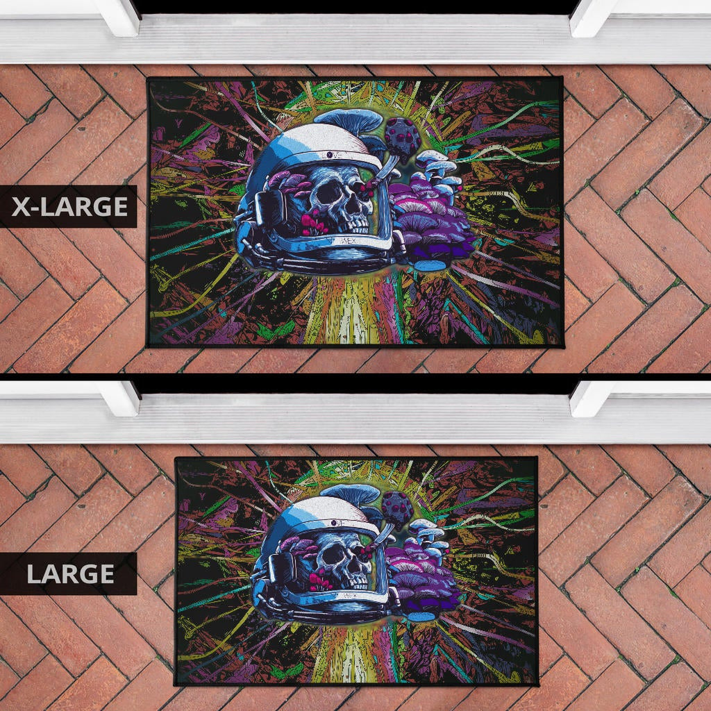 Skull Door Mat - Skull Wearing Helmet Moto Racing Door Mat