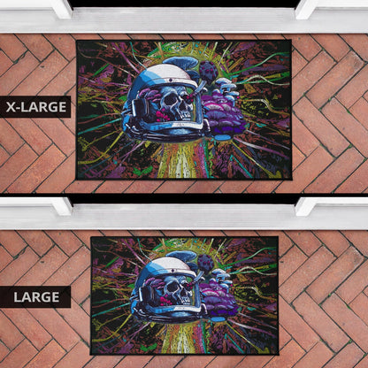 Skull Door Mat - Skull Wearing Helmet Moto Racing Door Mat