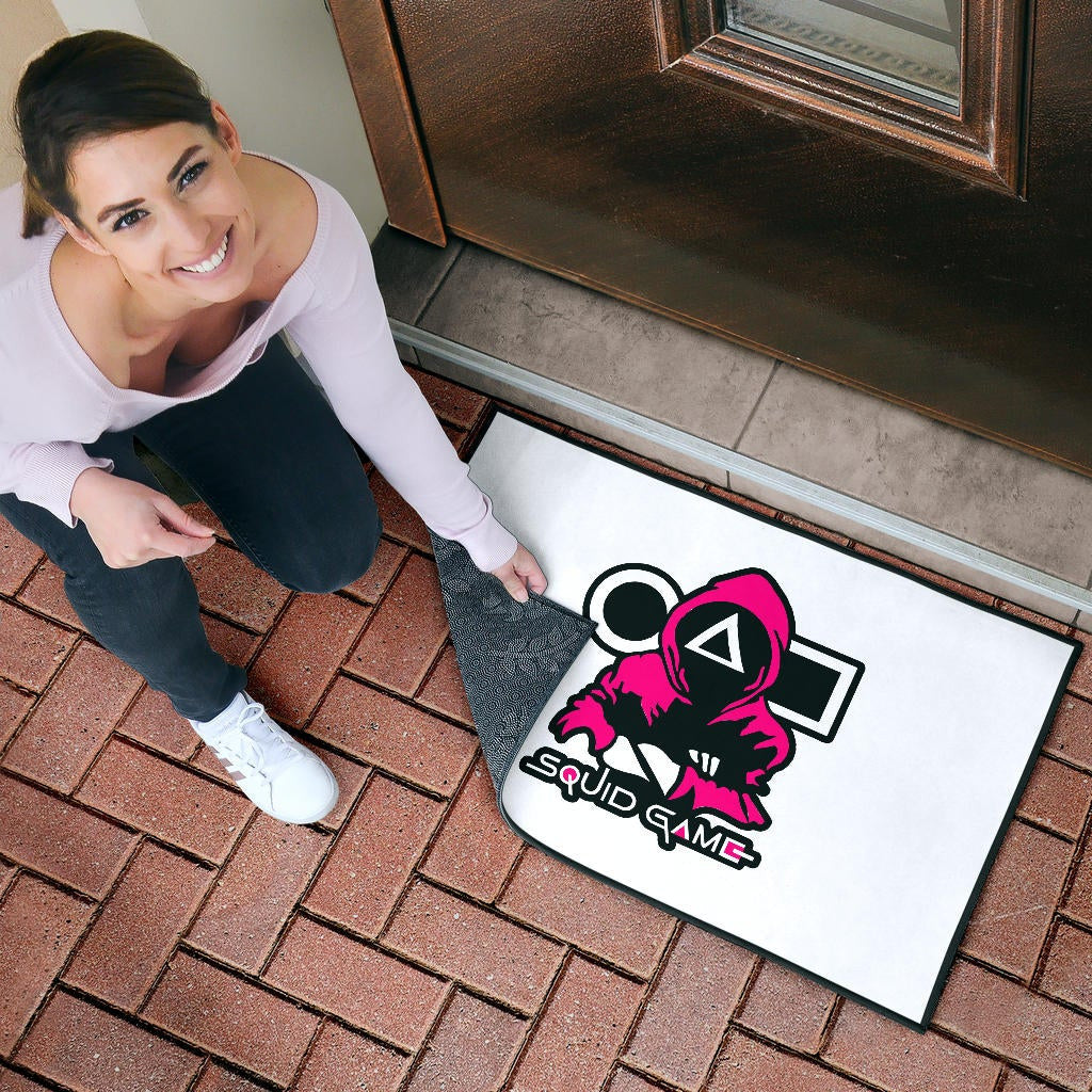 Squid Game Movie Door Mat Cold Triangle Squid Worker Portrait Artwork White Door Mat Home Decor