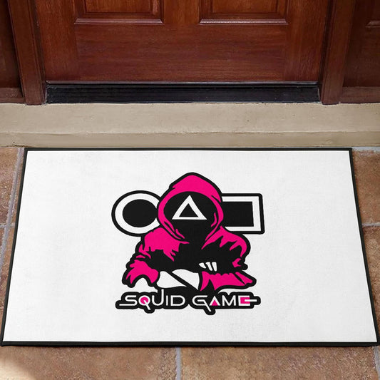 Squid Game Movie Door Mat Cold Triangle Squid Worker Portrait Artwork White Door Mat Home Decor
