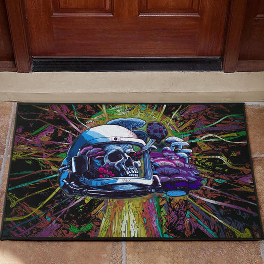 Skull Door Mat - Skull Wearing Helmet Moto Racing Door Mat