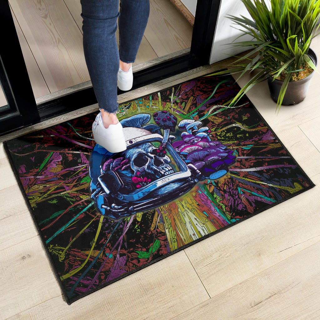 Skull Door Mat - Skull Wearing Helmet Moto Racing Door Mat