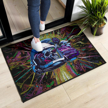 Skull Door Mat - Skull Wearing Helmet Moto Racing Door Mat