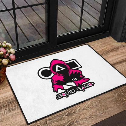Squid Game Movie Door Mat Cold Triangle Squid Worker Portrait Artwork White Door Mat Home Decor