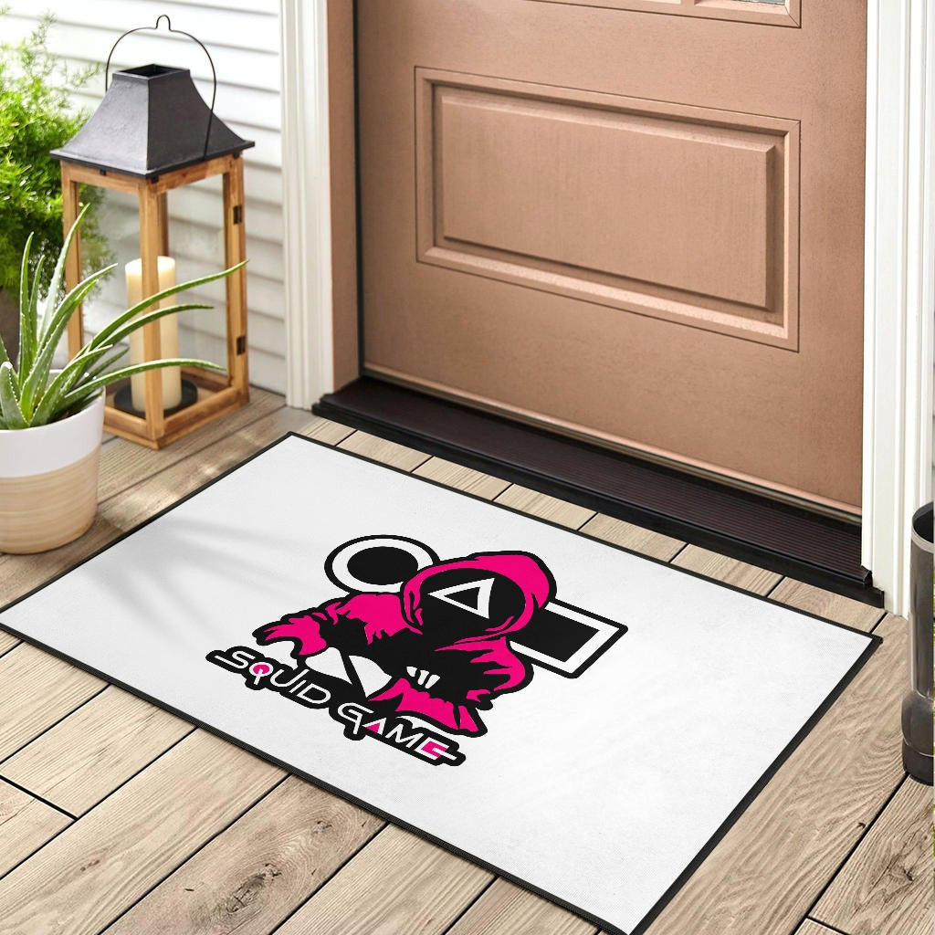 Squid Game Movie Door Mat Cold Triangle Squid Worker Portrait Artwork White Door Mat Home Decor