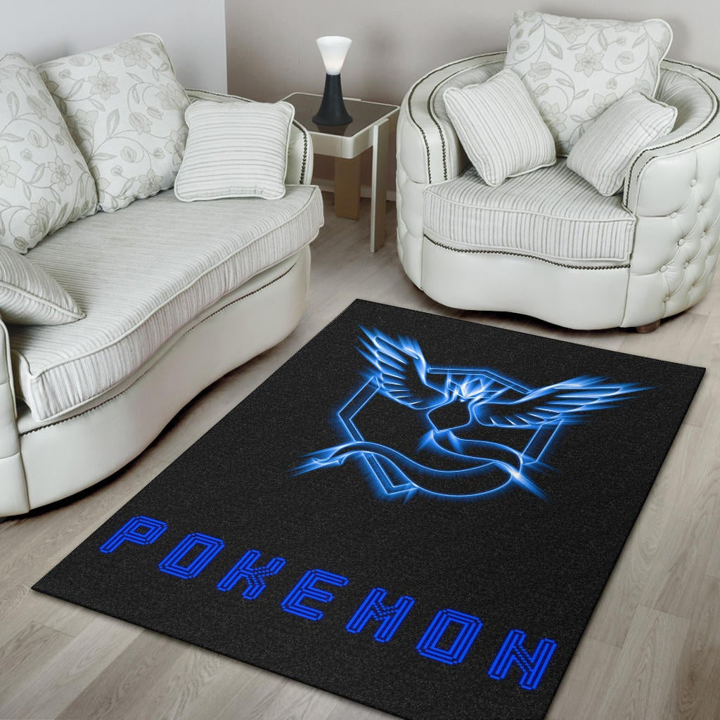 Pokemon Anime Area Rug Team Mystic Symbol Neon Blue Articuno Pokemon Go Rugs Home Decor