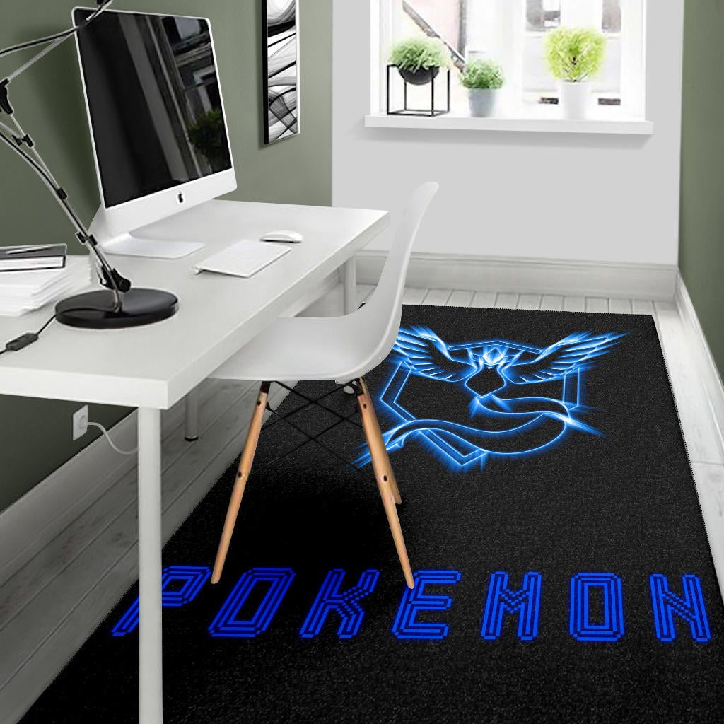 Pokemon Anime Area Rug Team Mystic Symbol Neon Blue Articuno Pokemon Go Rugs Home Decor