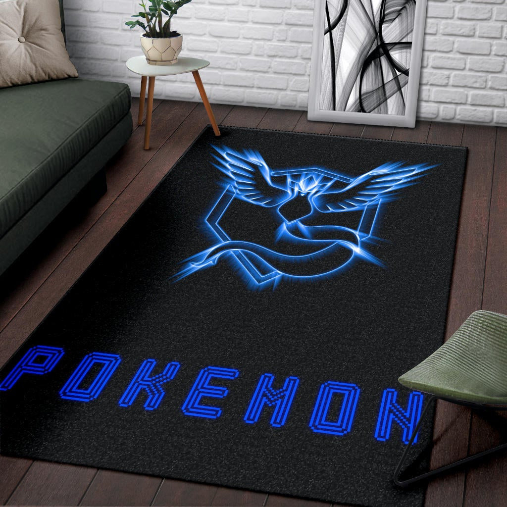 Pokemon Anime Area Rug Team Mystic Symbol Neon Blue Articuno Pokemon Go Rugs Home Decor
