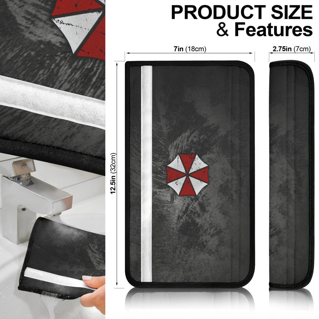 Resident Evil Game Seat Belt Covers - Umbrella Corp. Symbol Black White Background Belt Covers