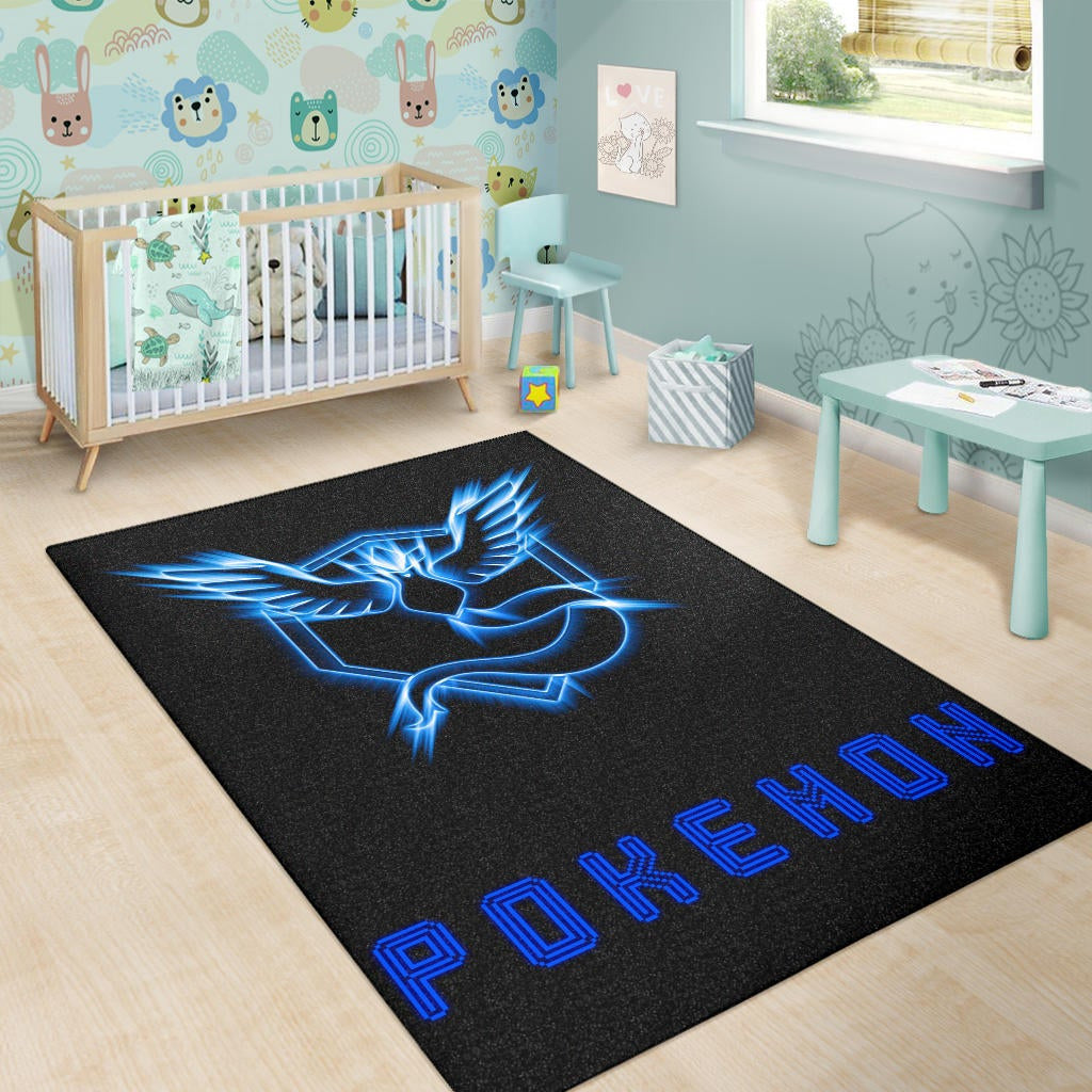 Pokemon Anime Area Rug Team Mystic Symbol Neon Blue Articuno Pokemon Go Rugs Home Decor