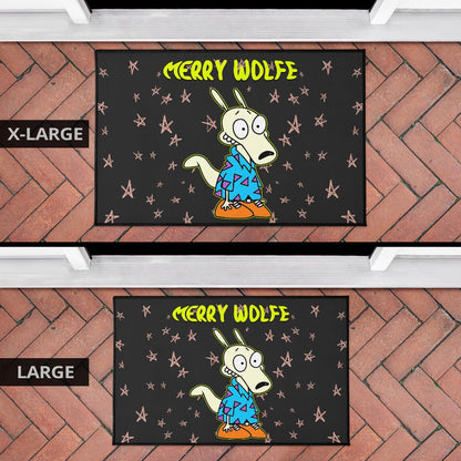 Christmas Door Mat | Rocko Rama Smiling Merry Wolfe Door Mat Home Decor NT101104