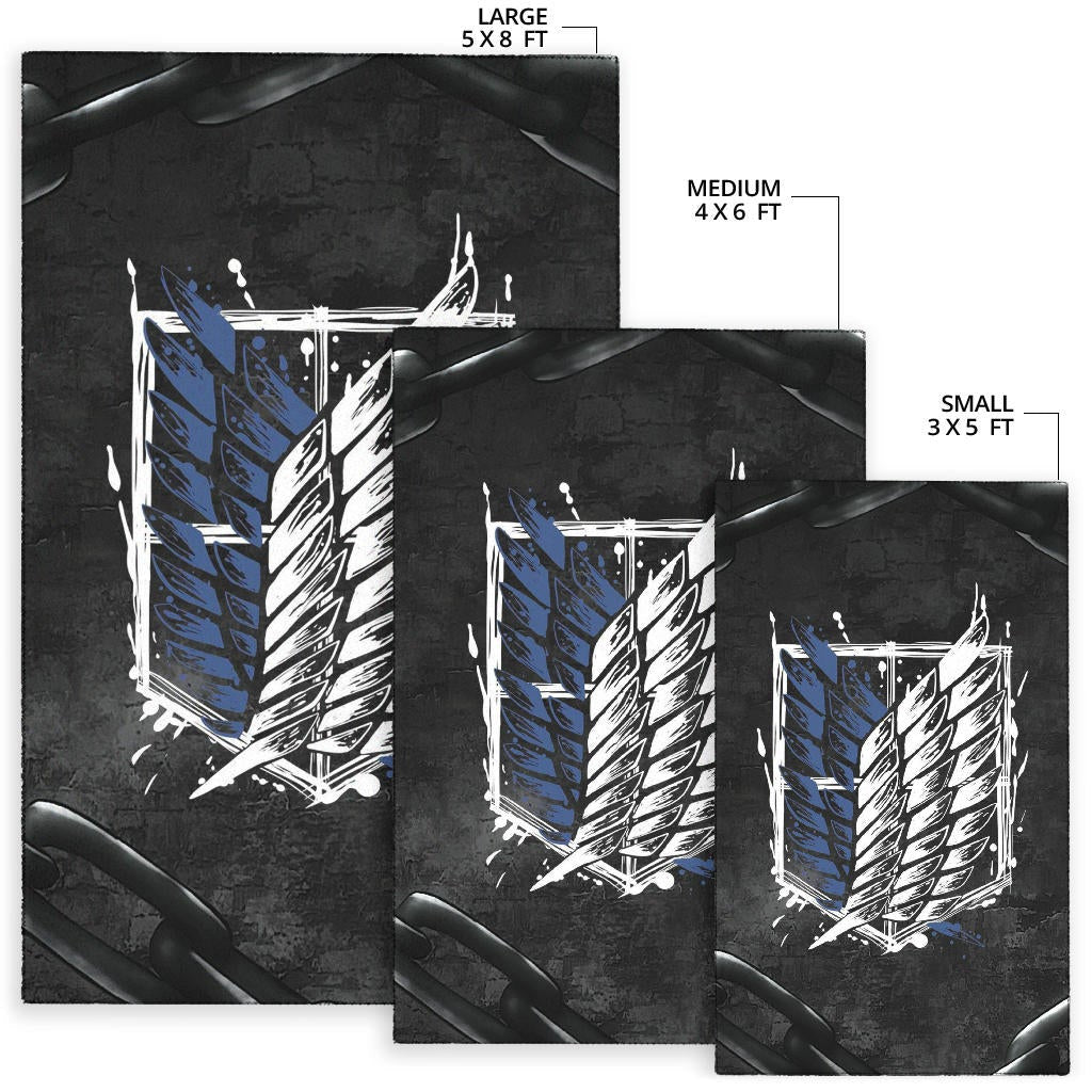 Attack On Titan Anime Area Rug - Wings Of Free Symbol Locked In Black Chains Rugs Home Decor