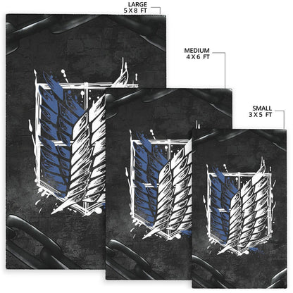 Attack On Titan Anime Area Rug - Wings Of Free Symbol Locked In Black Chains Rugs Home Decor