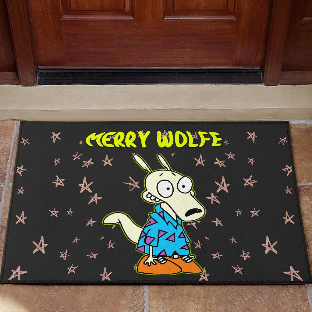 Christmas Door Mat | Rocko Rama Smiling Merry Wolfe Door Mat Home Decor NT101104