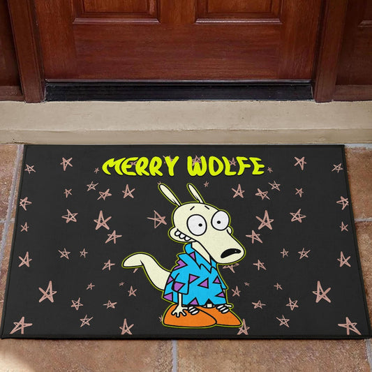 Christmas Door Mat | Rocko Rama Smiling Merry Wolfe Door Mat Home Decor NT101104