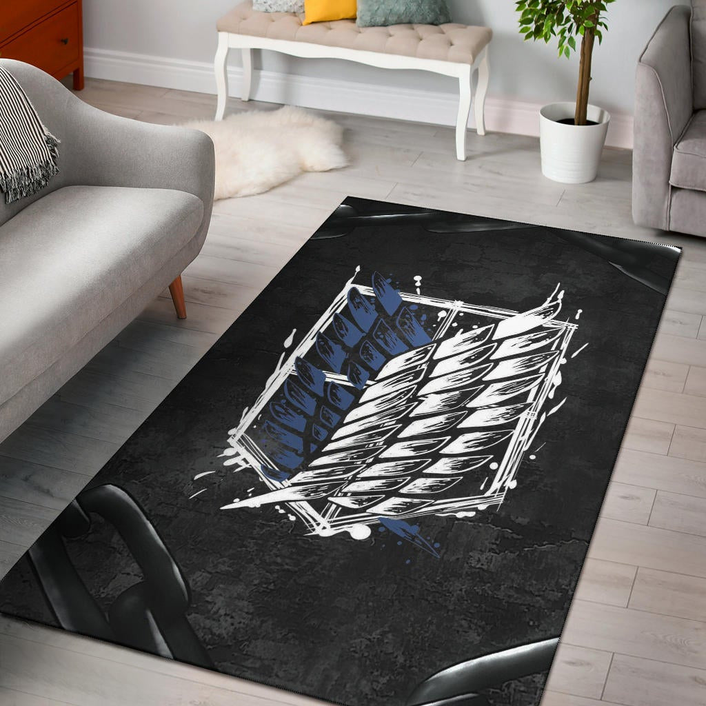 Attack On Titan Anime Area Rug - Wings Of Free Symbol Locked In Black Chains Rugs Home Decor