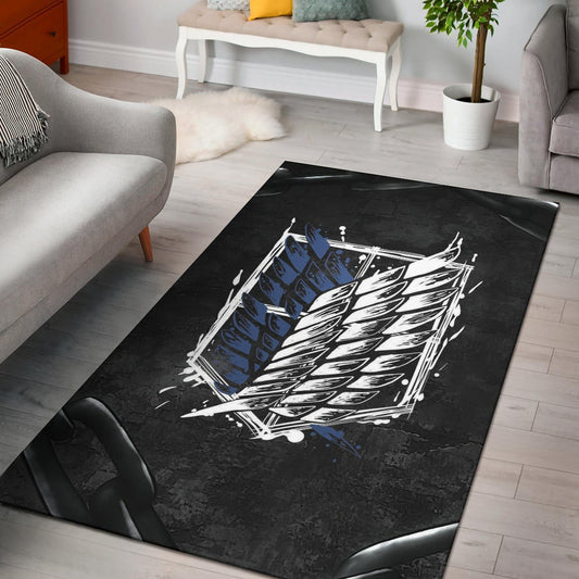 Attack On Titan Anime Area Rug - Wings Of Free Symbol Locked In Black Chains Rugs Home Decor