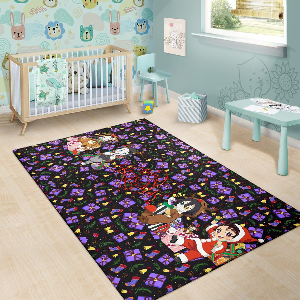 Demon Slayer Anime Area Rug - Merry Christmas Cosplay Santa Reindeer Xmas Patterns Rugs Home Decor