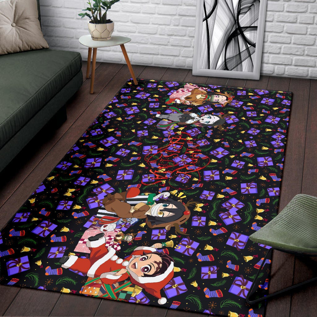 Demon Slayer Anime Area Rug - Merry Christmas Cosplay Santa Reindeer Xmas Patterns Rugs Home Decor