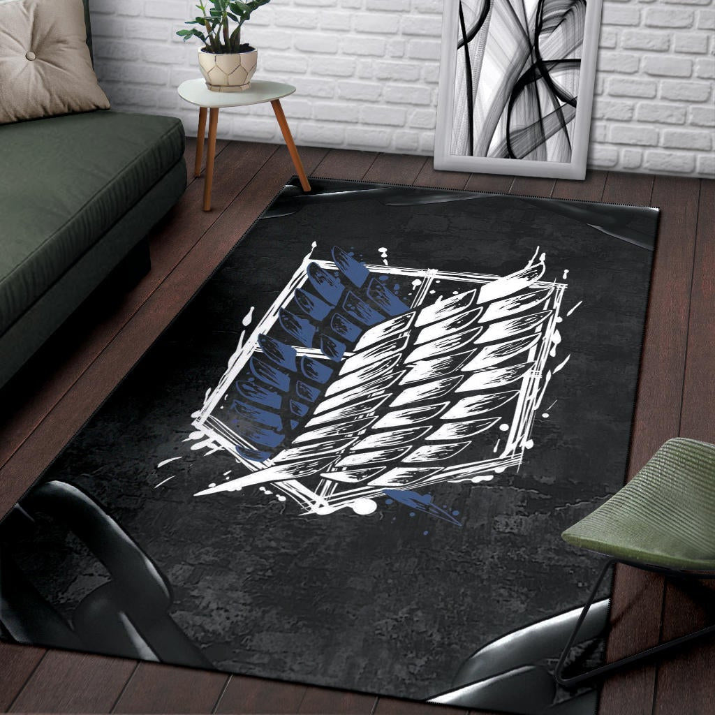 Attack On Titan Anime Area Rug - Wings Of Free Symbol Locked In Black Chains Rugs Home Decor