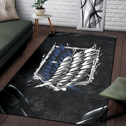 Attack On Titan Anime Area Rug - Wings Of Free Symbol Locked In Black Chains Rugs Home Decor