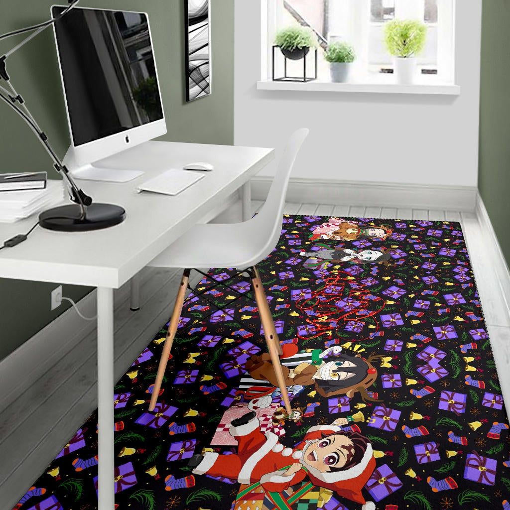 Demon Slayer Anime Area Rug - Merry Christmas Cosplay Santa Reindeer Xmas Patterns Rugs Home Decor
