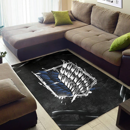 Attack On Titan Anime Area Rug - Wings Of Free Symbol Locked In Black Chains Rugs Home Decor