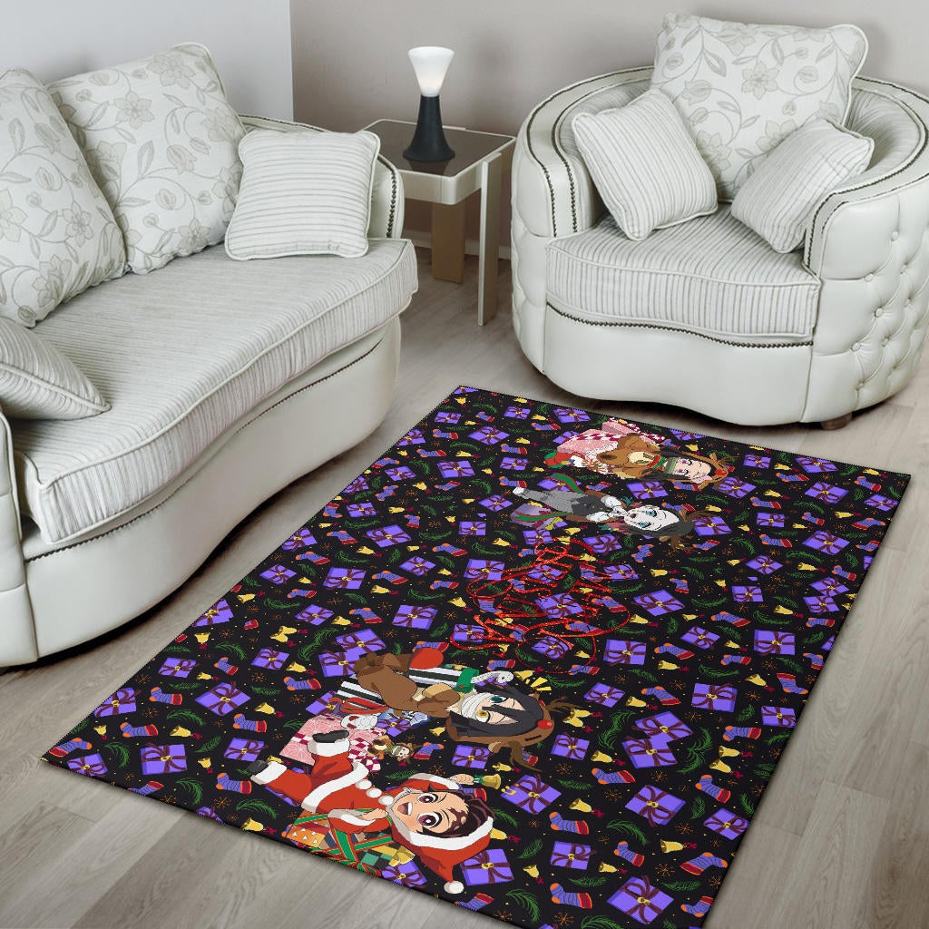 Demon Slayer Anime Area Rug - Merry Christmas Cosplay Santa Reindeer Xmas Patterns Rugs Home Decor