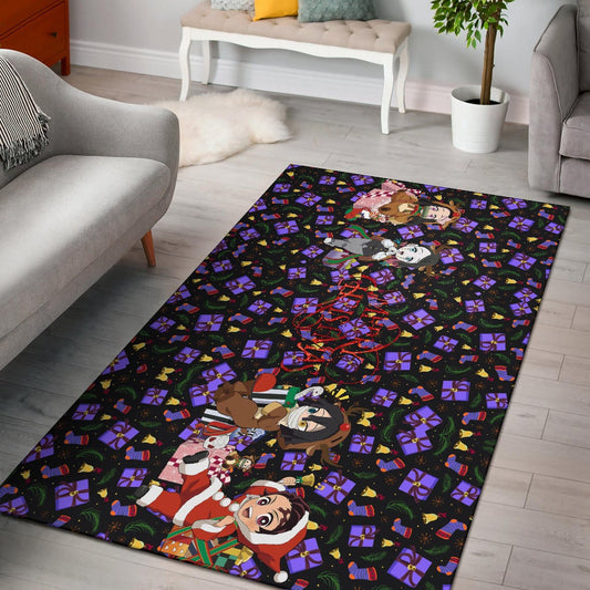 Demon Slayer Anime Area Rug - Merry Christmas Cosplay Santa Reindeer Xmas Patterns Rugs Home Decor