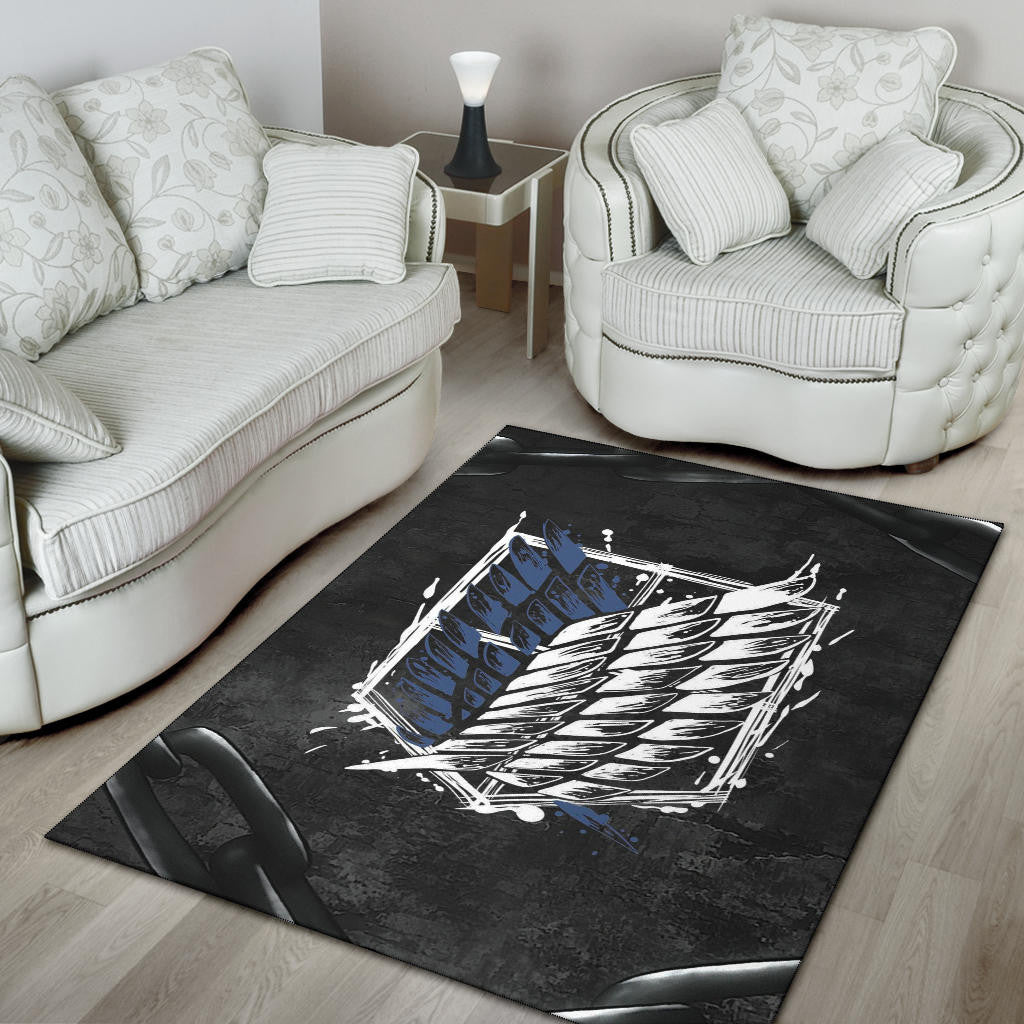 Attack On Titan Anime Area Rug - Wings Of Free Symbol Locked In Black Chains Rugs Home Decor