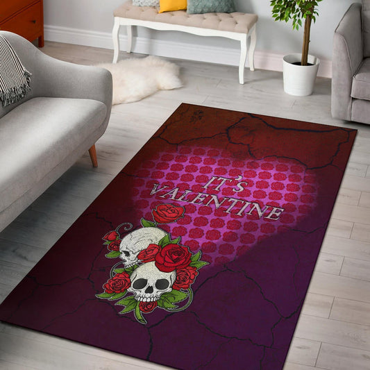 Valentine Area Rug - Skulls With Roses Flower Heart It's Valentine Rugs Home Decor
