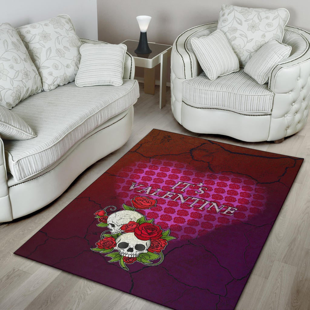 Valentine Area Rug - Skulls With Roses Flower Heart It's Valentine Rugs Home Decor